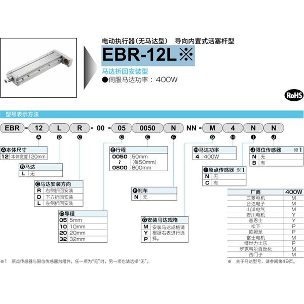 CKD喜開理電動執行器（無馬達型）滑塊型EBR-12LRER-00-100050NNN-M2NN