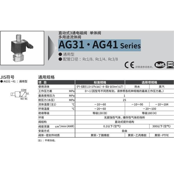 CKD喜開理多種流體直動式2通電磁集成閥AG41-02-2-AC100V