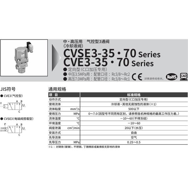 CKD喜開(kāi)理中?高壓用氣控式3通閥CVSE3-20A-70-B3RB-R-3
