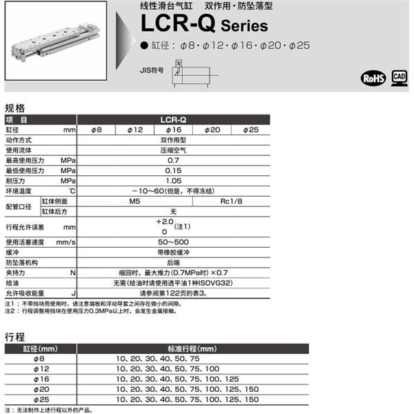 CKD喜開理線性滑臺氣缸LCR-Q-25-10-F2H1-R-S202DTBL