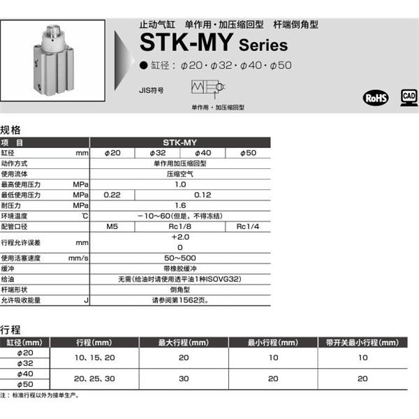 CKD喜開理止動氣缸STK-JY1-32-10-T0H-R-N11