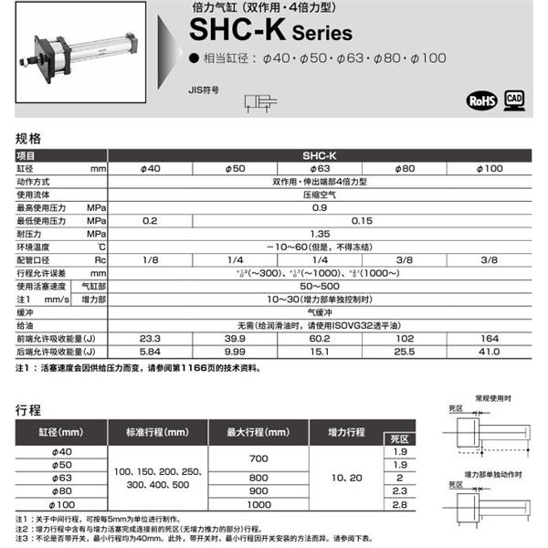 CKD喜開理倍力氣缸SHC-K-L2-TA-50N-100-20-H0-R-SI
