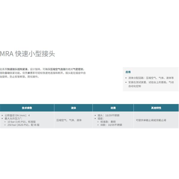 瑞士STAUBLI史陶比爾MRA 快速小型接頭MRA 04.8600/IB