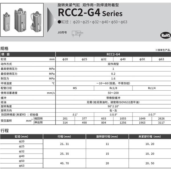 CKD喜開理旋轉夾緊氣缸RCC2-G4-FB-63-40-R