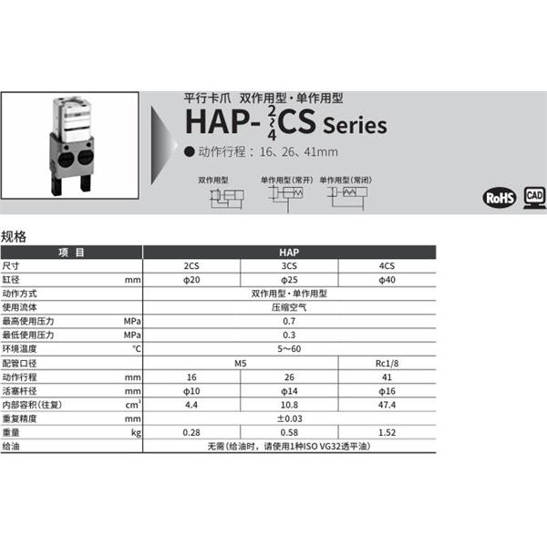CKD喜開理平行卡爪HAP-4CS-Y2