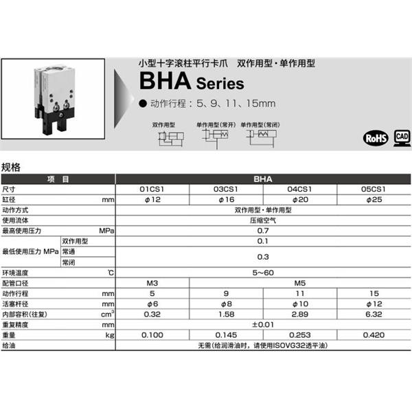 CKD喜開理小型十字滾柱平行卡爪BHG-01CS1-C