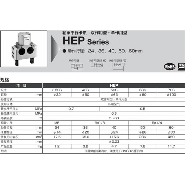 CKD喜開理軸承平行卡爪HEP-5CS-T2H-R