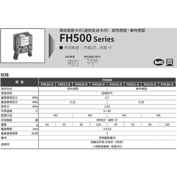 CKD喜開理滑動變距卡爪FH520-ZY1-T2V-R-B