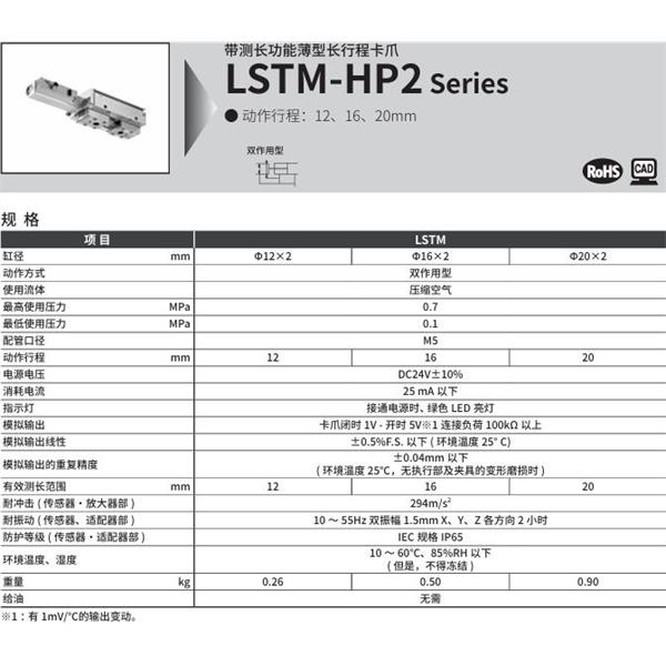 CKD喜開理帶測長功能薄型長行程卡爪LSTM-12A1A-HP2