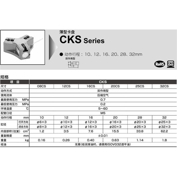 CKD喜開理薄型卡盤CKS-08CS-W